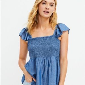 LOFT Chambray Smocked Peplum Shell